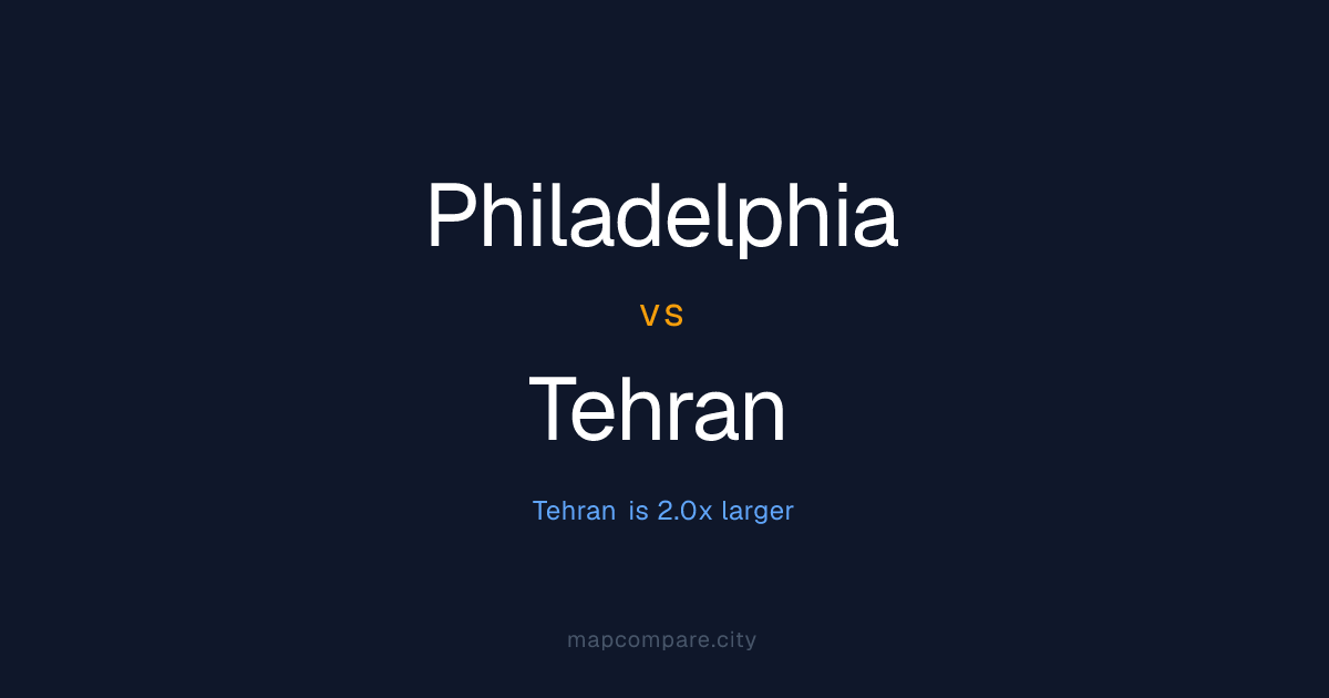 Philadelphia vs Tehran: 2.0x Bigger | City Map Compare